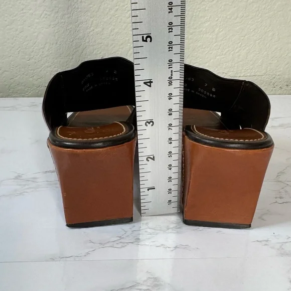 Cole Haan Brown Leather Square Toe Block Heel Sandals Size 7B - Picture 4 of 8